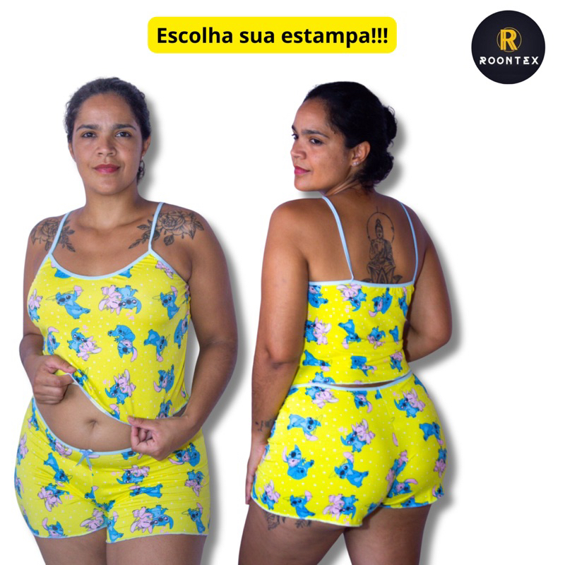 Pijama Feminino Personagens Verão Shortinho Cropped Confortavel Inspiração Virginia Curto