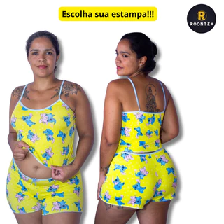 Pijama Feminino Personagens Verão Shortinho Cropped Confortavel Inspiração Virginia Curto