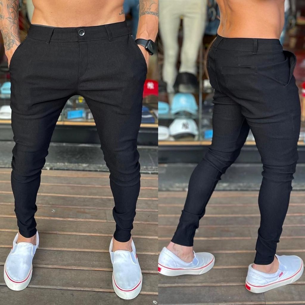 Bolso Lateral Cala Jeans Calça Bengaline Masculina Calça