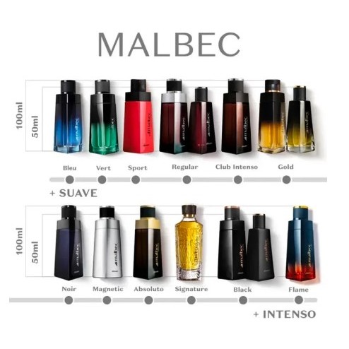 Perfume Masculino 100 ML Malbec (Bleu, X, Gold, Black, Absoluto, Magnetic, Noir, Club intenso, Tradicional, Vert, Flame ) original