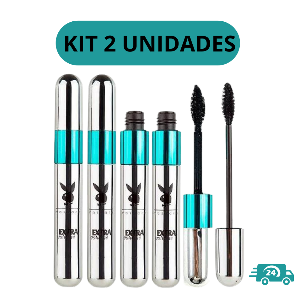 Kit 2 Mascara de Cilios Rimel 2 em 1 Extra Volume 2 Pinceis A Prova D'água Playboy