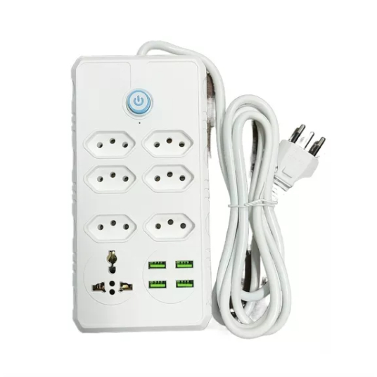 Régua Filtro de Linha com 7 Tomadas C/ 4 Usb Extensão Elétrica Bivolt Cabo 2m