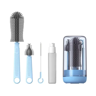 Escova Limpador de Garrafas Mamadeira de Viagem de Silicone E Suporte
