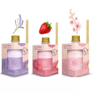 Kit 3 Aromatizadores 1 Lavanda 1 Morango 1 Flor cerejeira 250ml cada