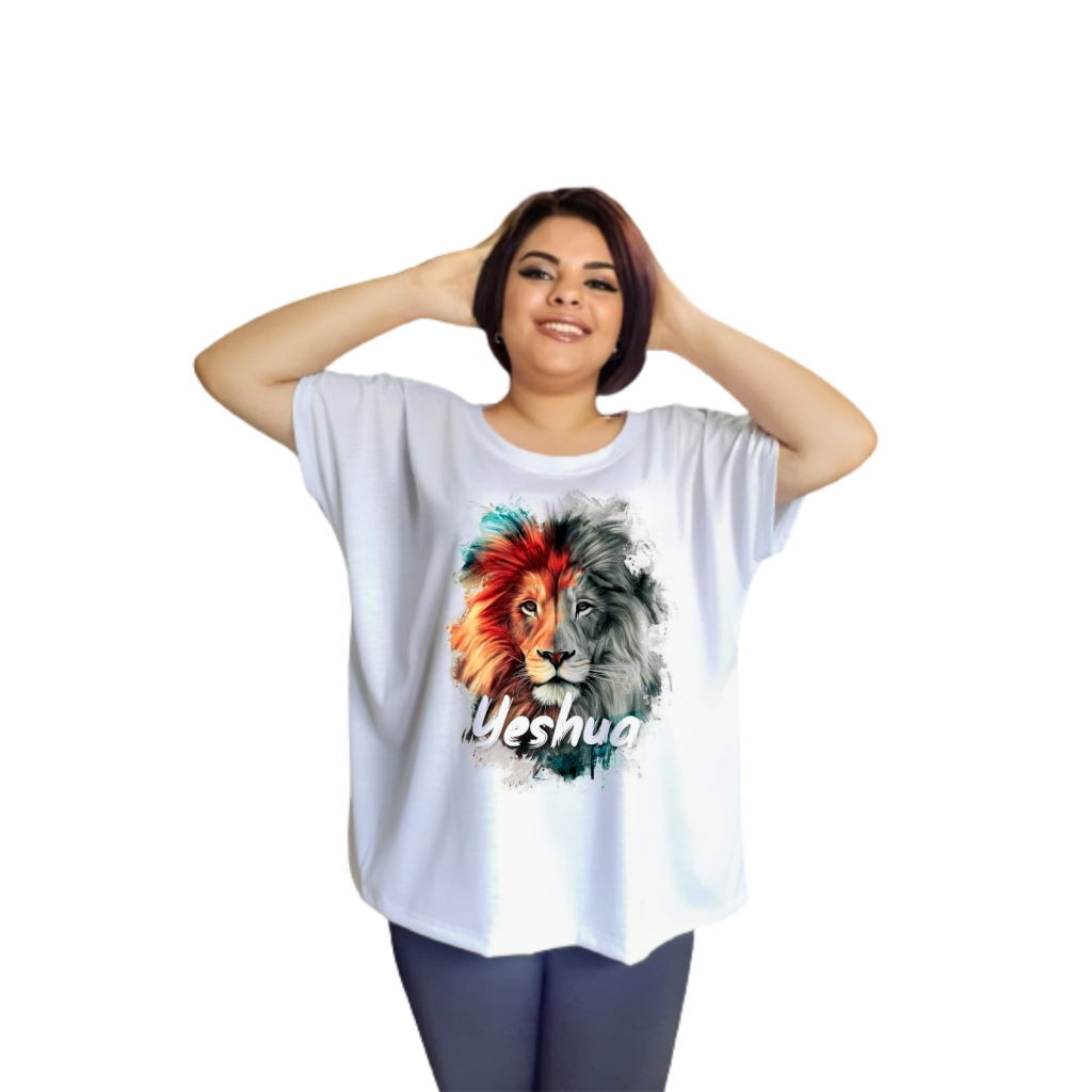 Camiseta Feminina T-Shirt Luxo Preta com Acessórios Estampa Leão