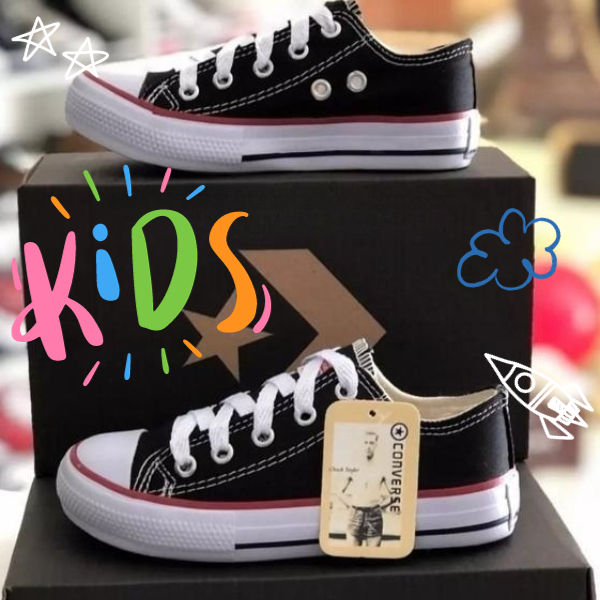 Tênis All Star Infantil Tradicional PRETO Cano Alto-Cano Baixo-  Casual-Menino e Menina- Unissex-Envio Imediato