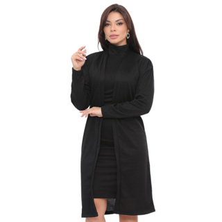 Conjunto Vestido Feminino e Cardigan Manga Longa