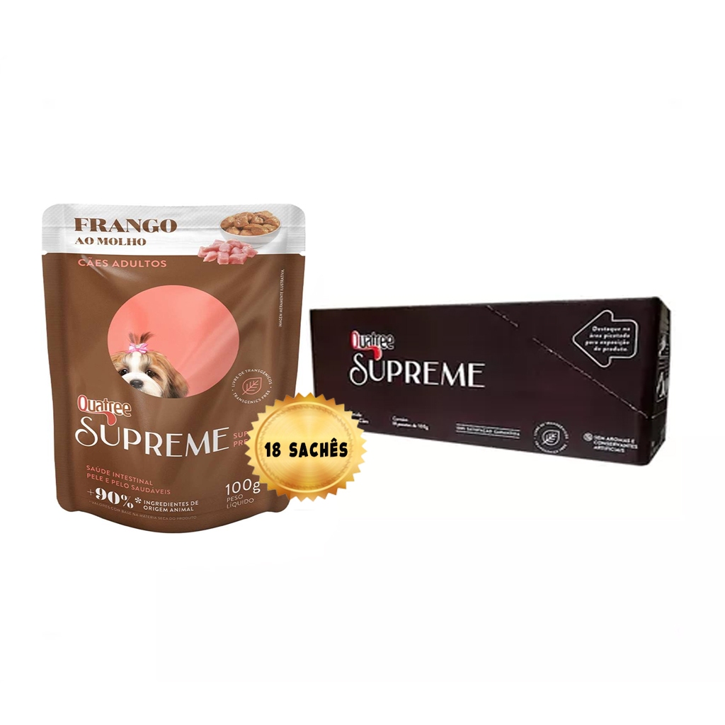 Ração Úmida Sachê Quatree Super Premium Supreme para Cães Adultos sabor Frango 100g - Caixa com 18 Unidades