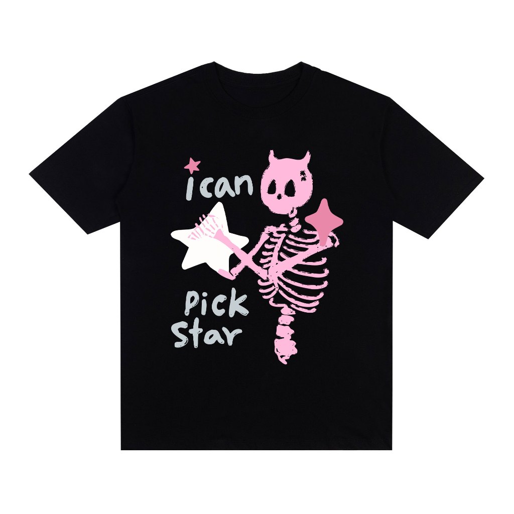 Camiseta Basic Streetwear Estampada Pick A Star 100% Algodão Unissex Camisa Fio 30.1 Manga Curta Gola Redonda Canelada Cores Diversas