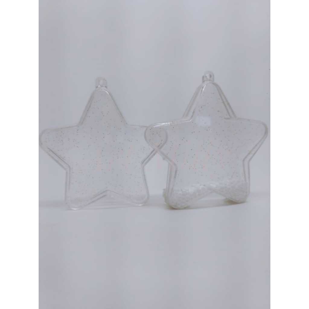 80 ESTRELAS de acrílico natalina Natal com Glitter PRATA e Neve Estrelas de natal Enfeites de Arvore Art Milly