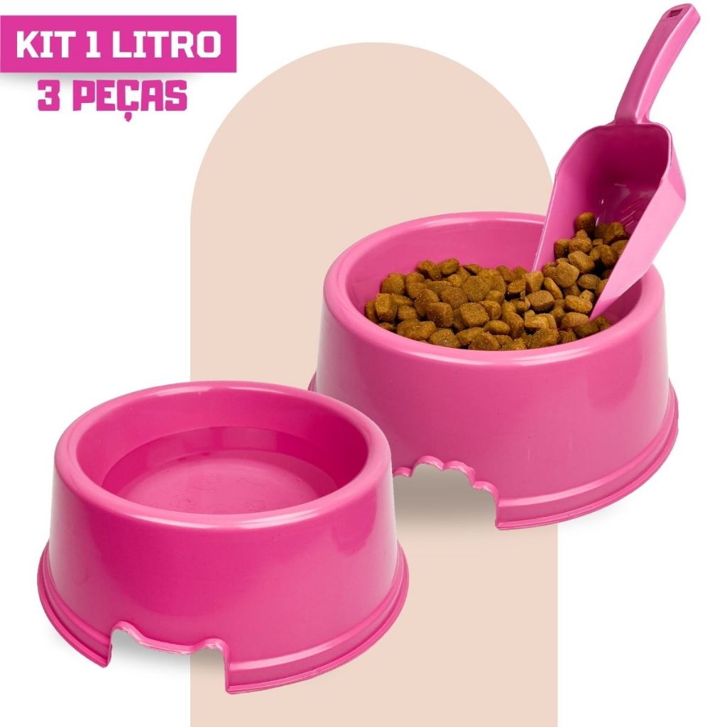 Kit 2 Pote de Ração Grande 1 Litro Pet Comedouro e Bebedouro Cachorro Gato