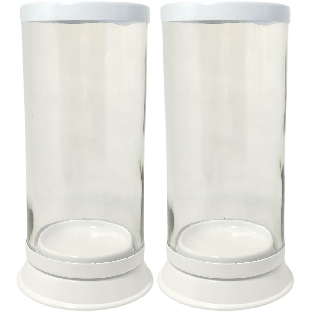 Kit 2 Porta Vela 7 Dias de Vidro aro e base de Aluminio Branco - Copo Resistente Antichama