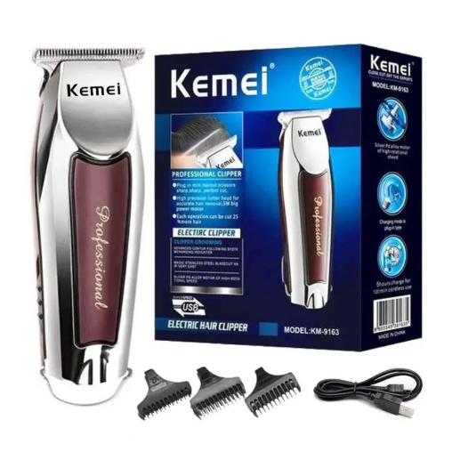 Máquina De Acabamento Barbearia Barba Cabelo Bigode Profissional Kemei Km-9163