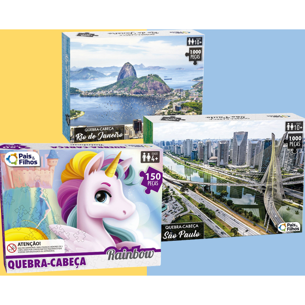 Quebra Cabeça Puzzle 1000/150 Peças Rio de Janeiro/São Paulo Unicornio Menina Pais e Filhos