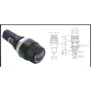 Kit com 5x Porta Fusível BLX-2 Painel 6x30mm | Tampa Preta Circular | Alta Qualidade para Eletrônica