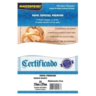 Papel Especial Premium Certificado Diplomata Opaline Liso 180g 50 folhas Masterprint