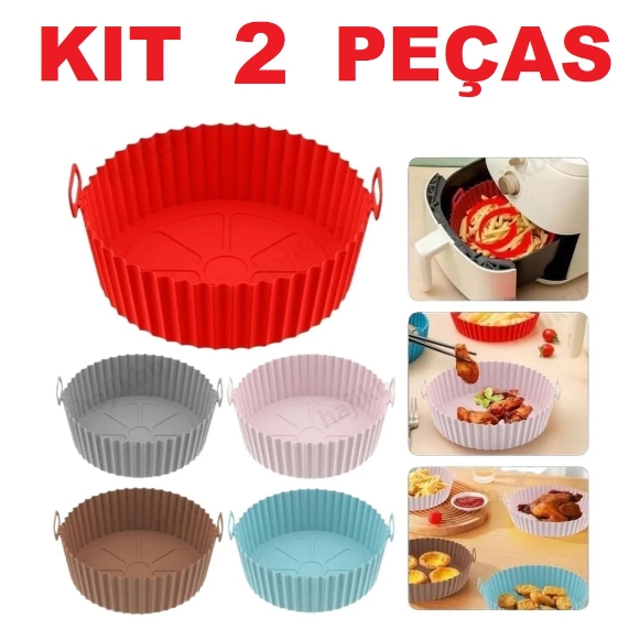 KIT 2 Forma De Silicone Para Air Fryer Forno Microondas Fritadeira Assadeira Reutilizável Antiaderente Flexível