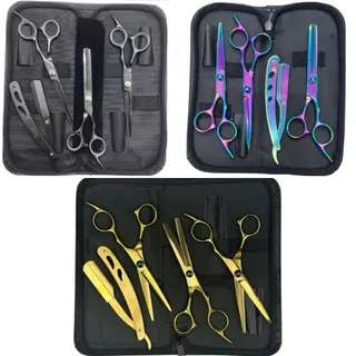 Kit 3 Tesouras Profissionais (604386) Barbeiro Fio Navalha Desbaste