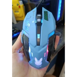 Mouse Overwatch Dva Gamer Personalizado RGB Com Fio 3200 Dpi Ajustável