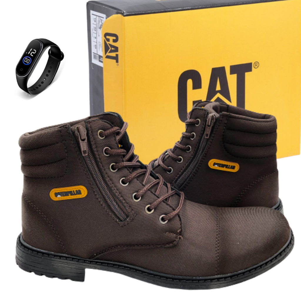 Bota Masculina CAT Caterpillar 090 Couro Legítimo Amarelo Cúrcuma