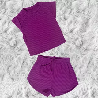 Conjunto Infantil Shorts E Blusa Com Manga Copinho Canelado