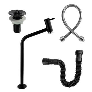 Kit Torneira Banheiro Lavatório Cuba Link Alta 3060 Metal Preta + Valvula 7/8 + Engate 50 cm + Sifão Black PRETO 2120
