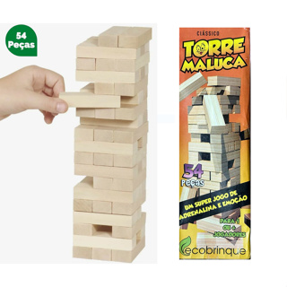 Jogo Torre Maluca Brinquedo Torre 39 Pçs Equilíbrio Madeira - Pais