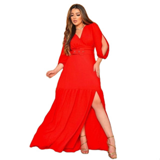 Vestido Longo Mangas Vazadas Com Cinto