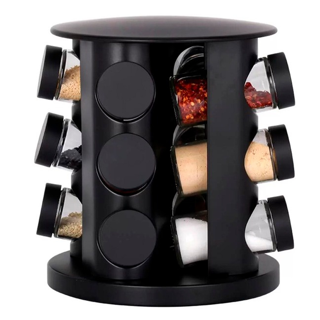 Porta Tempero Giratório com 9 potes de Vidro 90G cada TOP