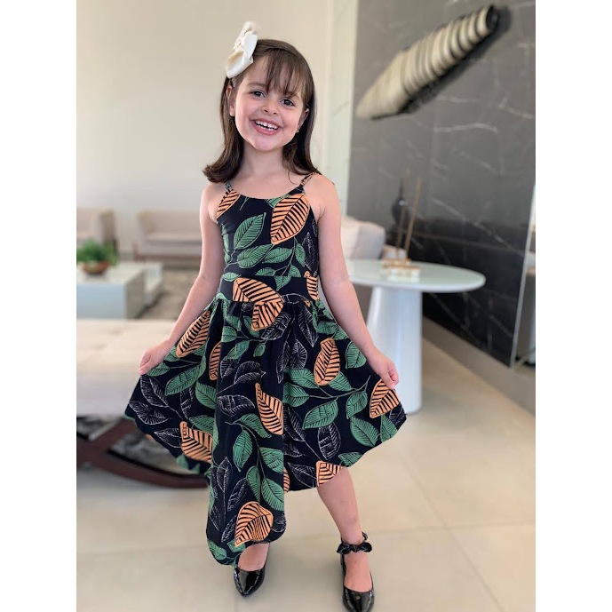 Vestido infantil Kawaii com laço floral e flores boêmias, sem mangas, alças  de praia, roupas de princesa fit & Flare