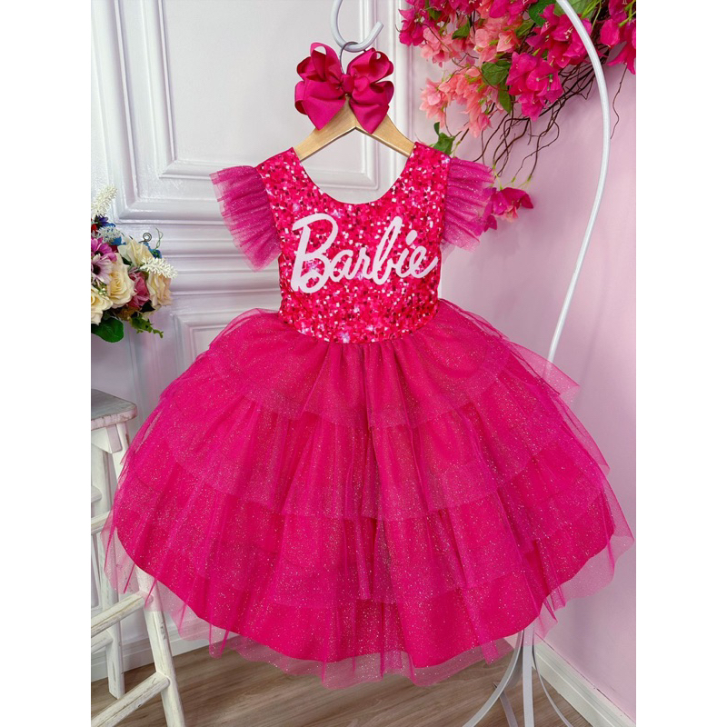 Vestido Barbie Filme Infantil Rosa Bebe Xadrez Regata Luxo