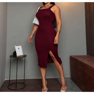 Vestido Feminino Longo Com Fenda Na Perna Com Bojo