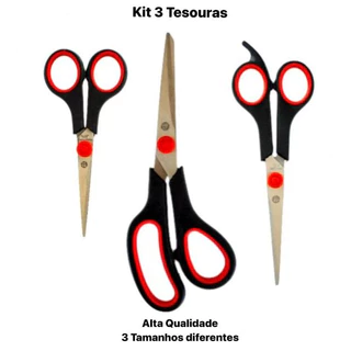 Kit 3 Tesouras Aço Inox Corte Costura Profissional Artesanato E Domestico 5" 7" 7,5"