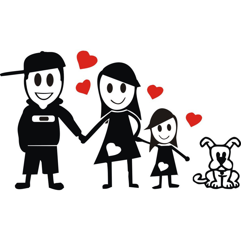 Adesivo Familia Feliz - Pai, Mãe, Filha, Cachorro - Modelo novo - 16x9cm