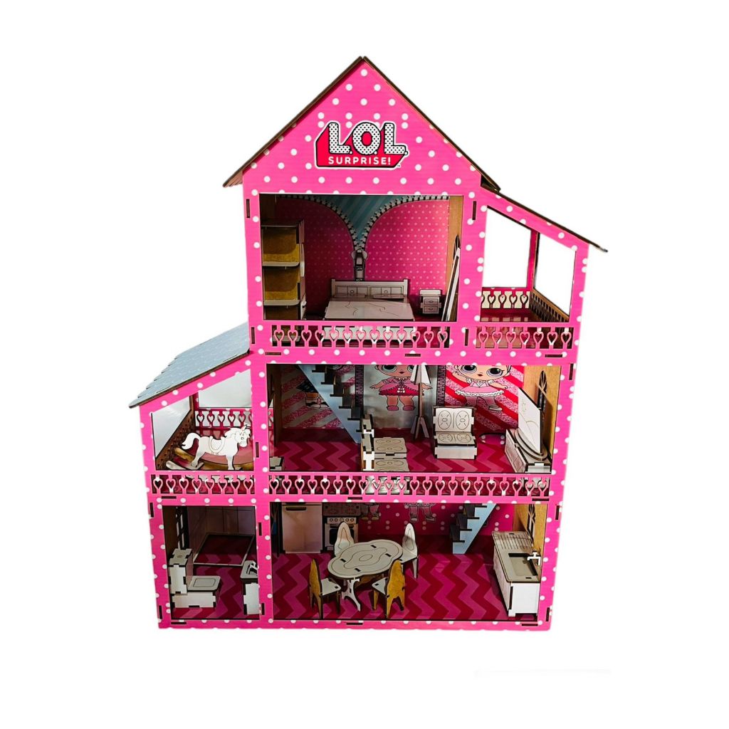 Casa Casinha P/barbie/polly/lol Grande 80cm + 25móveis Mdf em