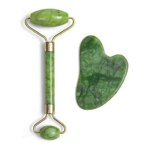 Rolo Pedra de Jade Placa Gua Sha Massagem Facial Anti Ruga