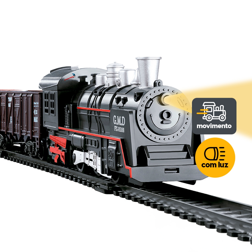 Trem De Brinquedo Criança 2M de trilhos Trenzinho Locomotiva Com Som ...