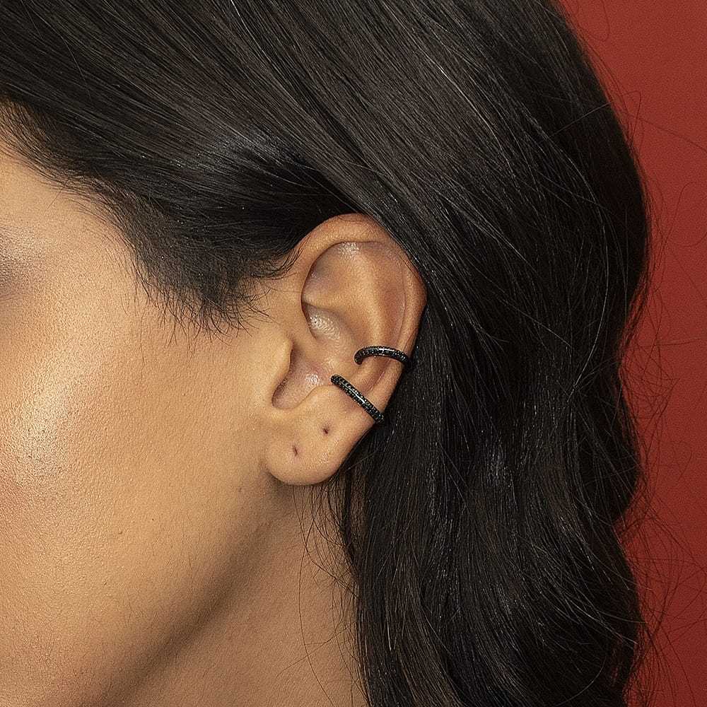 Conjunto Piercing e Ear Hook Zircônia Negra