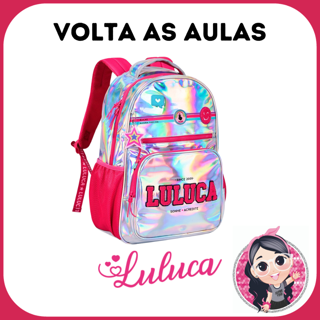 Mochila Escolar Luluca Azul e Rosa - Clio Style - nivalmix