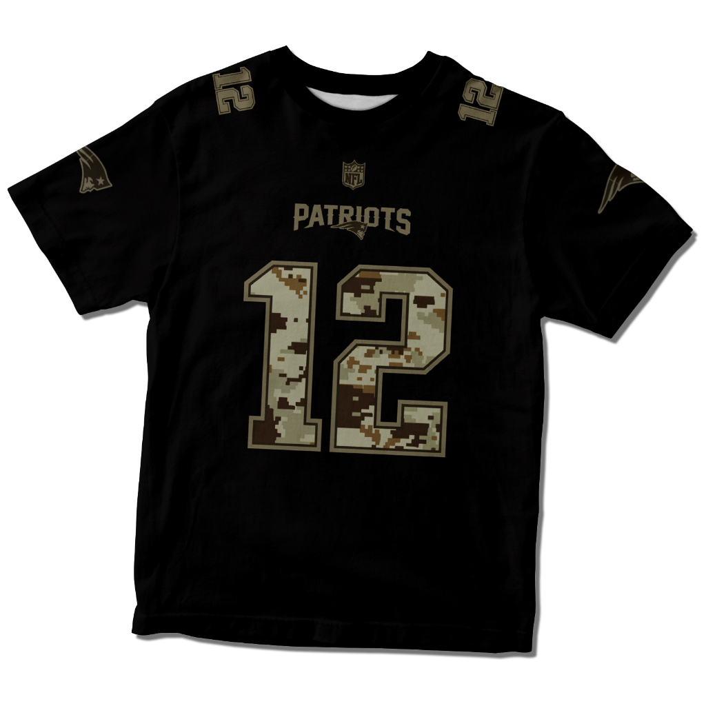 Camisa Camiseta New England Patriots Tom Brady Preta Camuflada