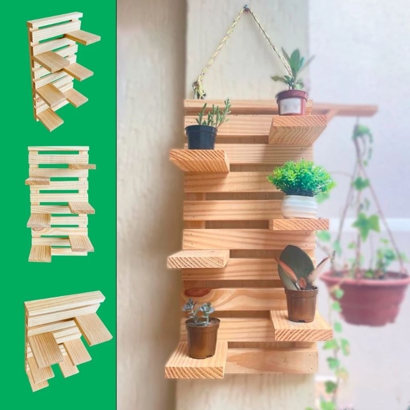 suporte para vasos de plantas para parede em madeira pinus | Shopee Brasil