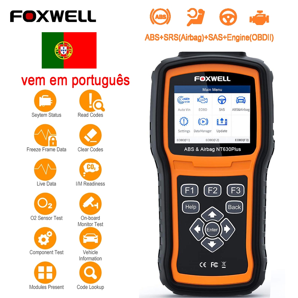 Foxwell NT630 Plus Scanner OBD2 ABS SRS airbag SAS reset Leitor ODB Ferramentas De Diagnóstico Automático