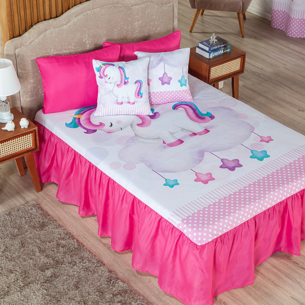 Cobre Leito Infantil Menina Bailarina Ballet Estampado Dupla Face Tecido  Microfibra + Jogo De Cama - 5 Peças