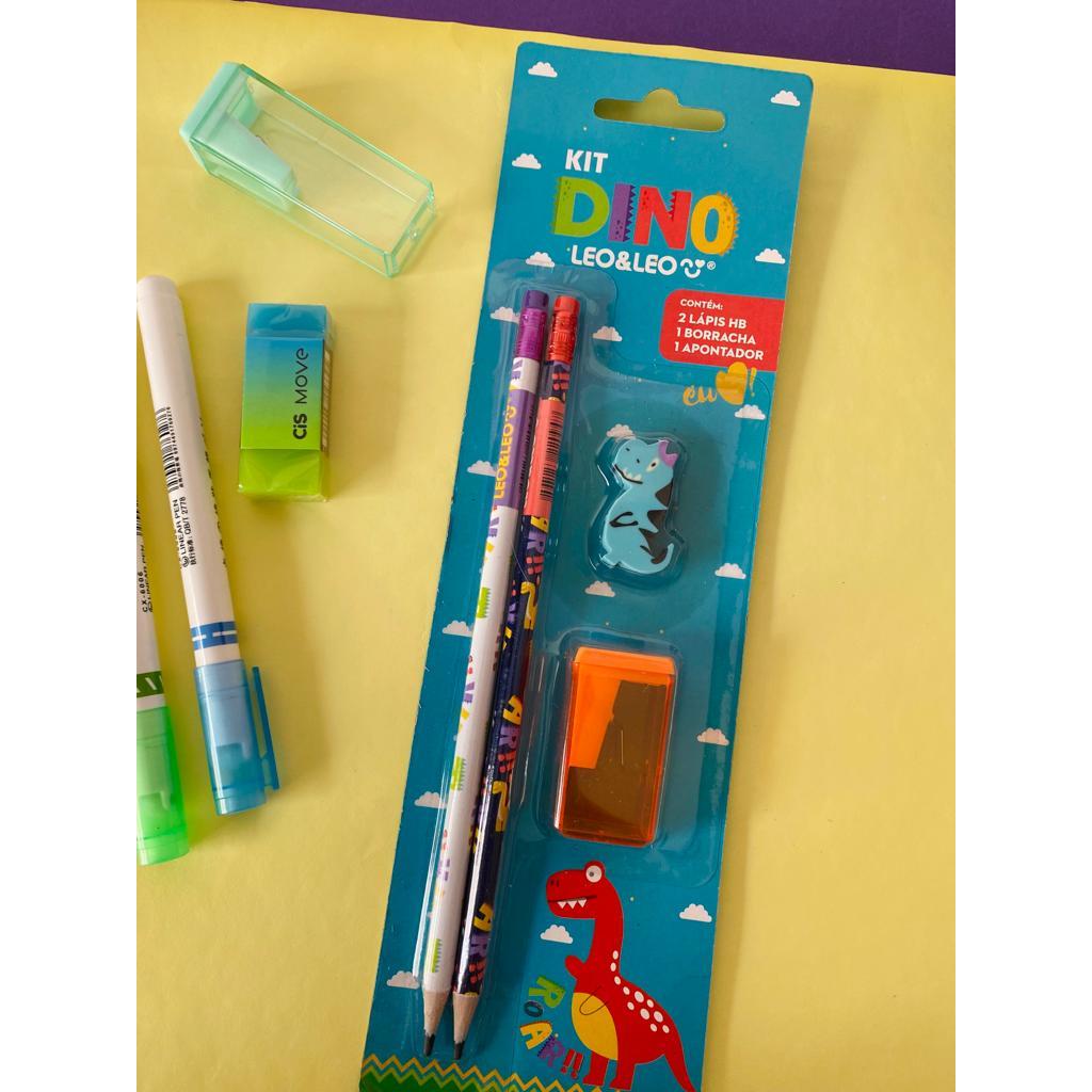 KIt Escolar Dino 18 itens Léo e Léo - Abelhinhas Papelaria