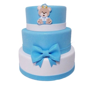 Bolo Fake Príncipe azul e branco Aniversário Chá de Bebê