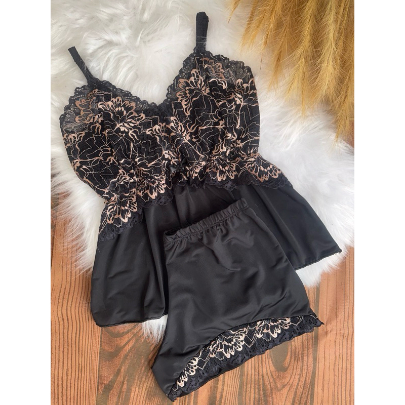 pijama feminino baby doll short doll linha noite detalhe renda liso