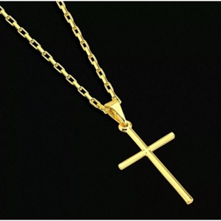 Corrente + Pigente Cruz Palito Banhado a Ouro 18k Cordão Cartier Corrente Masculina Banhado a Ouro