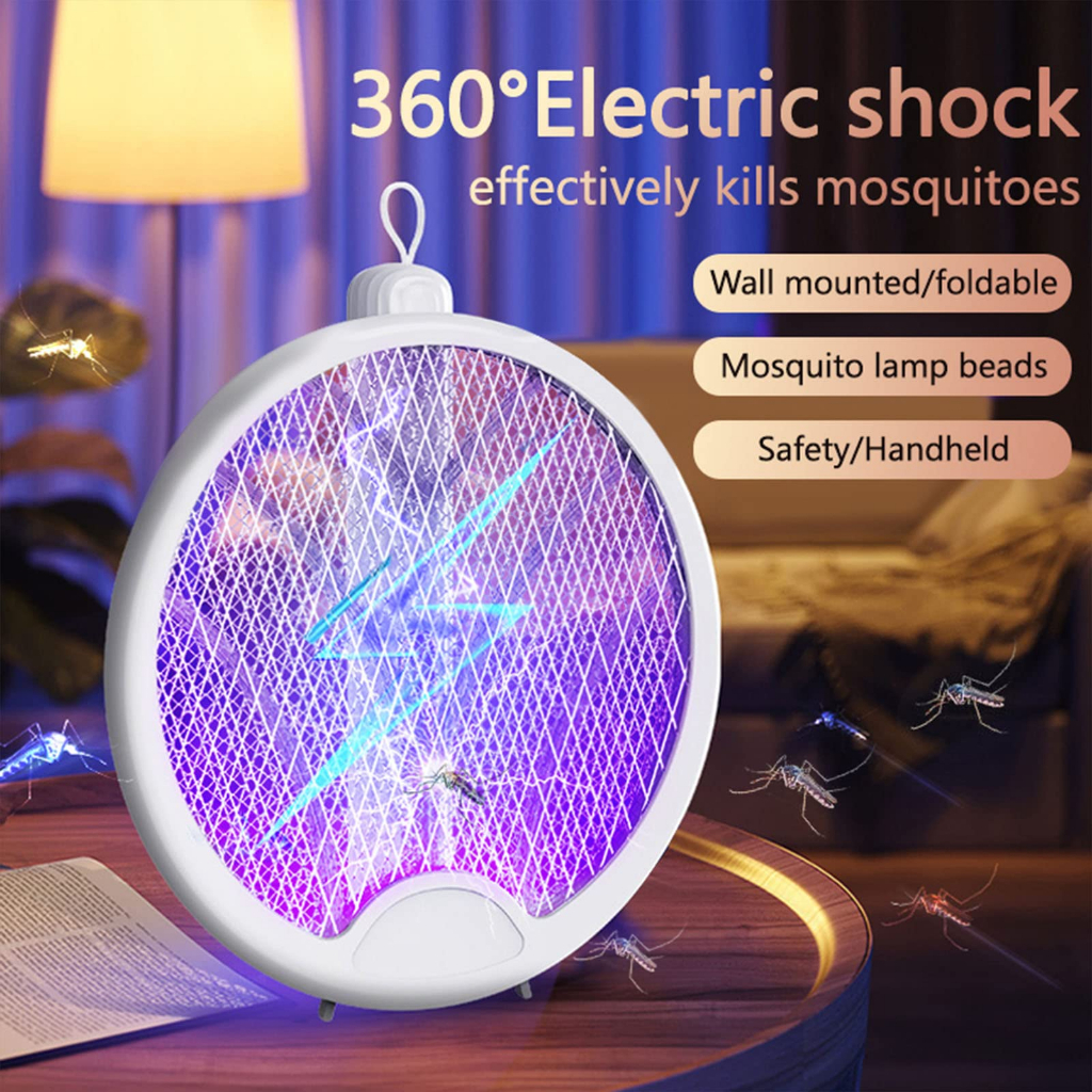 Raquete Elétrica Dobrável Mata-Mosquitos USB Recarregável 2 Em 1 Lâmpada Mosquito Com Luz UV Moscas Lançamento 2023