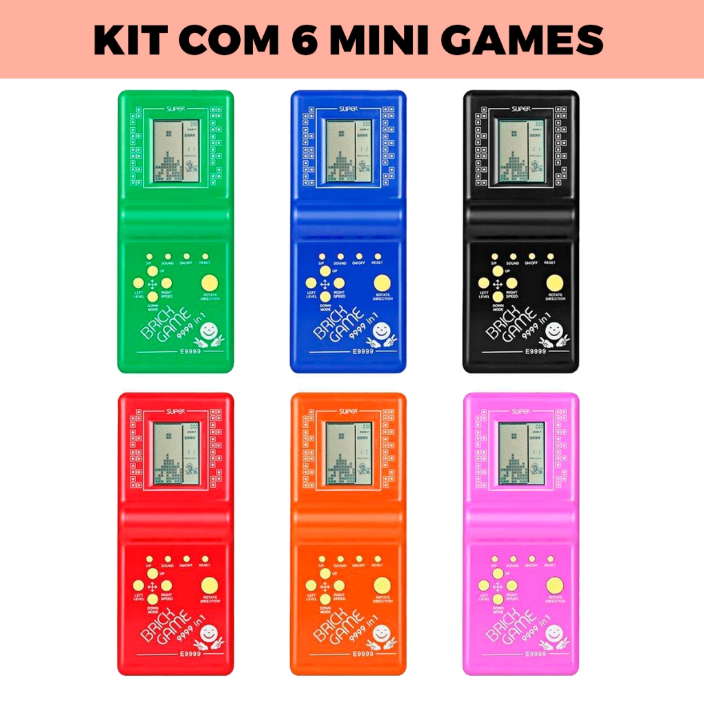 Kit com 6 Mini Vídeo Games Portátil - Cores Aleatórias.