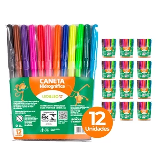 Kit Com 12 Pacotes De Estojos com 12 Canetinha Hidrográfica Leo Leo 6 ou 12 unidades